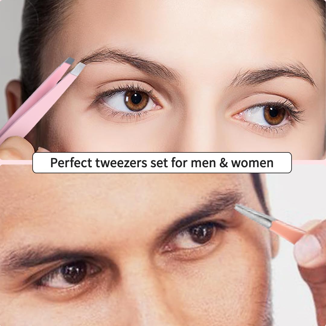 BeautyLabel Precision Tweezers Set – 6pcs Stainless Steel Brow Kit (with Scissor + Brush + Case)
