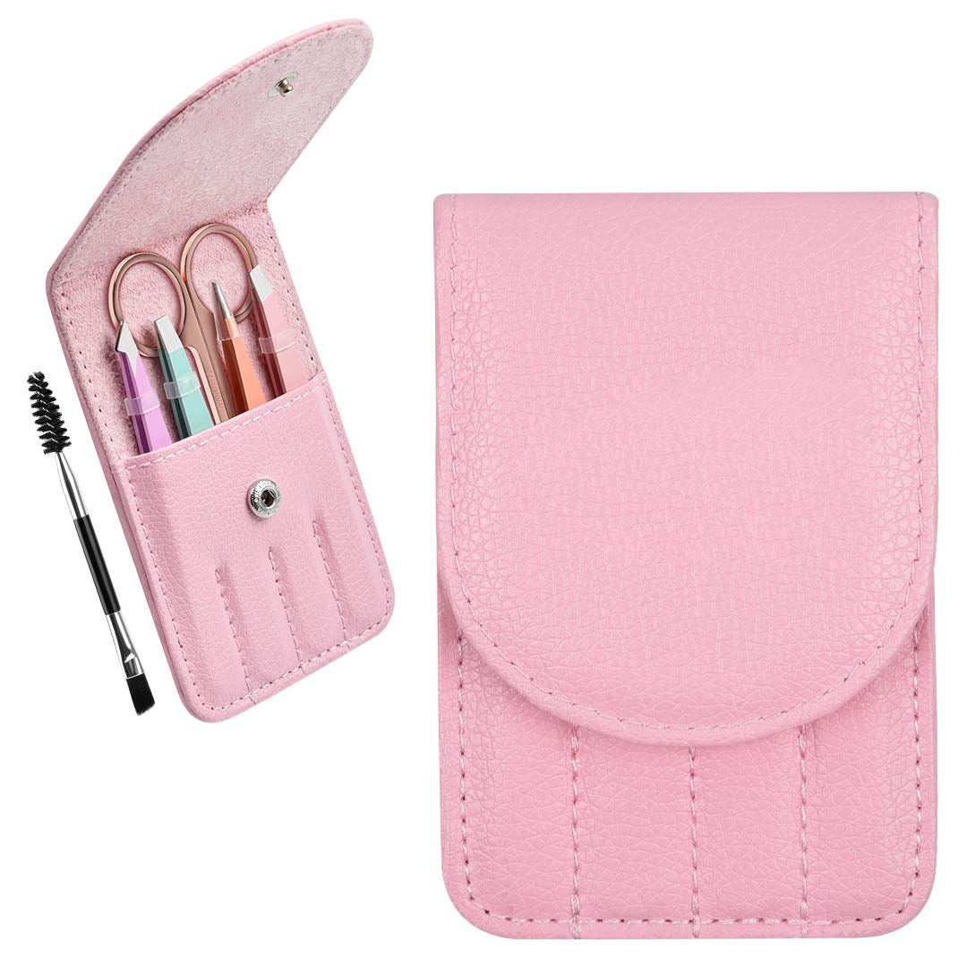 BeautyLabel Precision Tweezers Set – 6pcs Stainless Steel Brow Kit (with Scissor + Brush + Case)